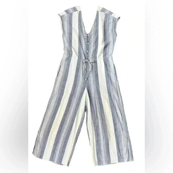 Cloth & Stone women’s sleeveless striped Linen Blend Cropped Jumpsuit Size S - Picture 3 of 16